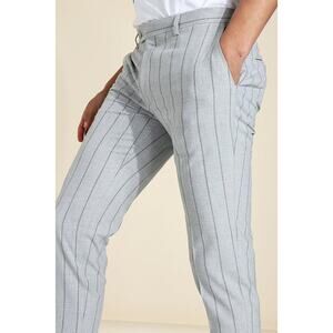 New Boohoo 32R 30 Light Gray Pinstriped Skinny‎ Dress Pants Slacks Tailored